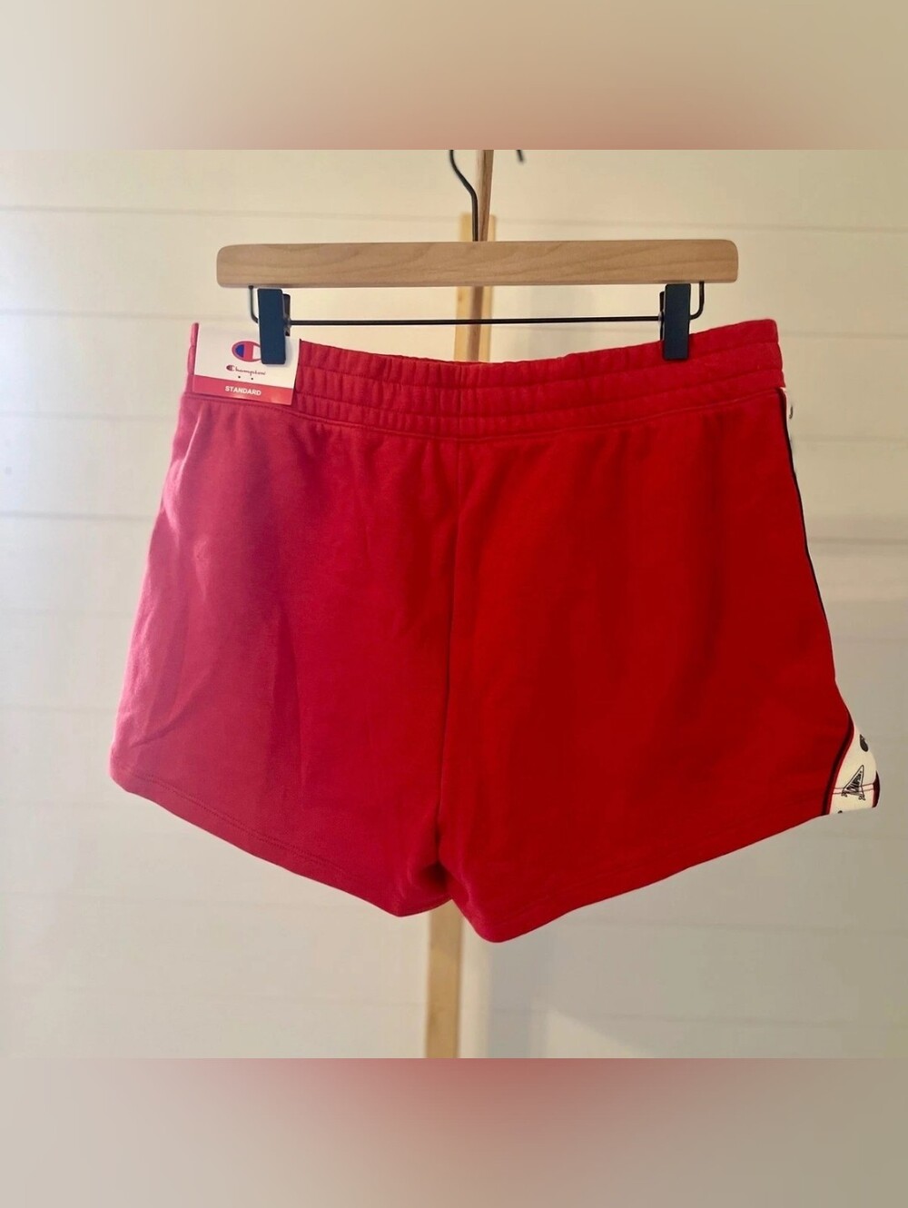 Champion Women’s Large Red Athletic Shorts Side Tape Logo French Terry NWT - Picture 5 of 8